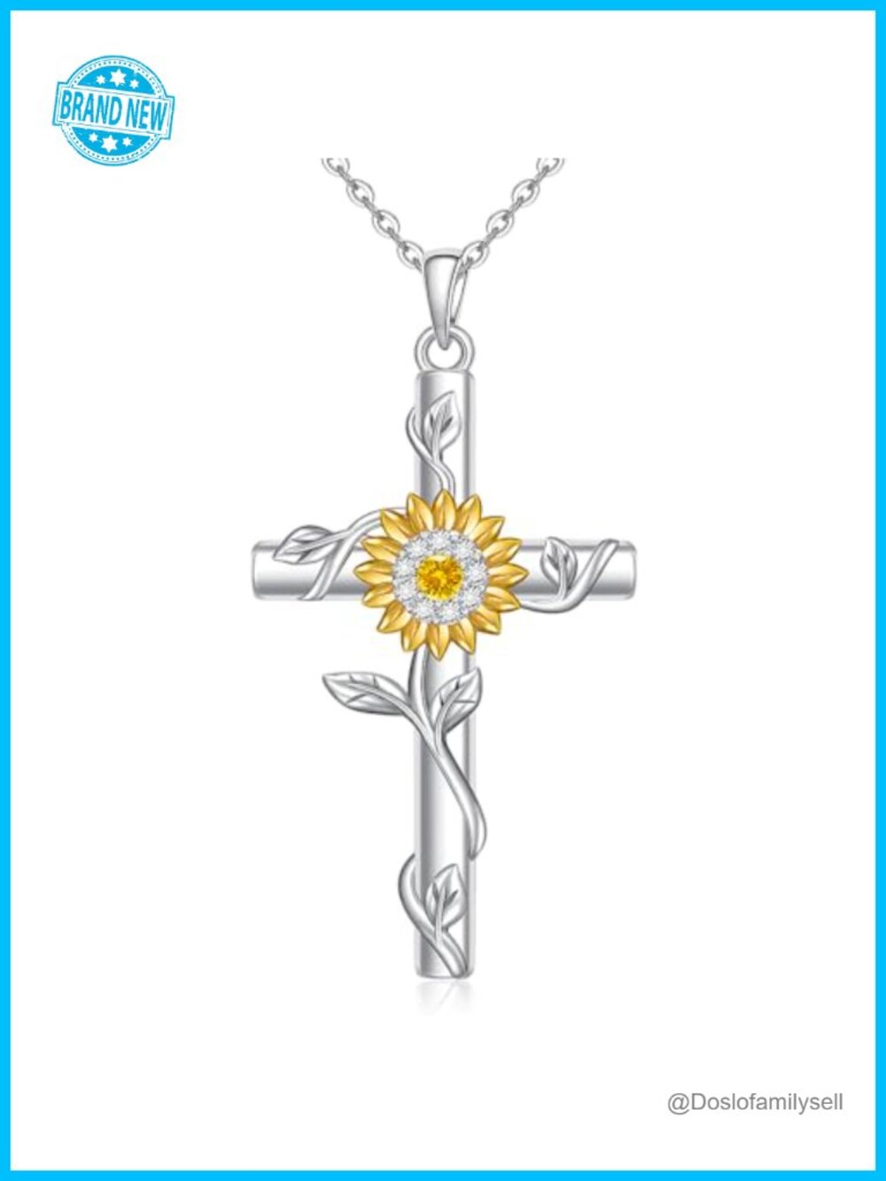 Sunflower Cross Necklace 925 Sterling Silver Gold Plated Pendant